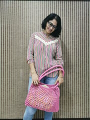 Pink Braided Tote Bag