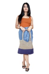 Blue & Beige Jute Tote Bag