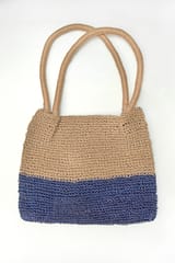 Blue & Beige Jute Tote Bag