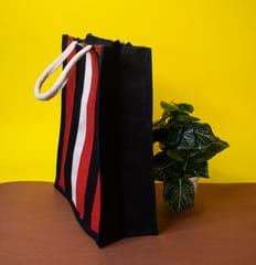 Red & White Striped Jute Carry Bag