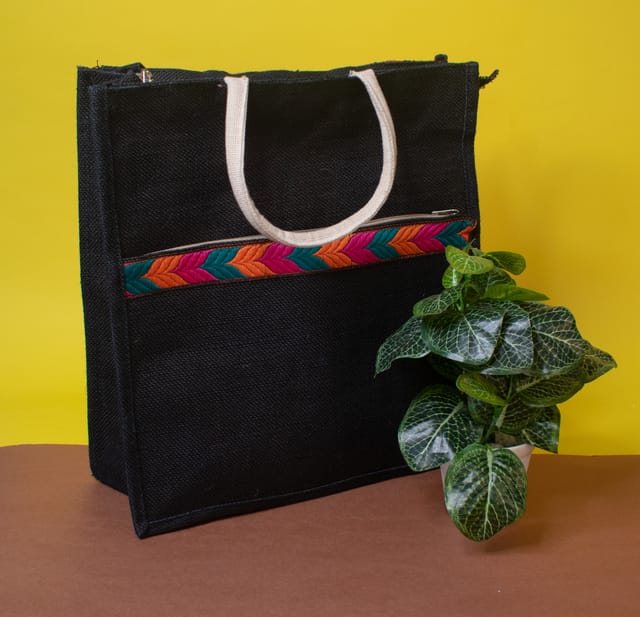 Red & White Striped Jute Carry Bag