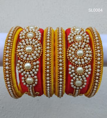 Red and Yellow Silk Thread Bangles - SL0004