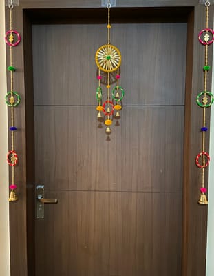 Multicolour Ring Door Toran With Gota Bell Hanging
