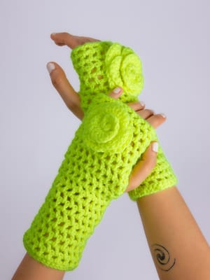 Fingerless Woollen Mittens or Gloves | Flower Design