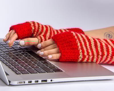 Fingerless Striped Woollen Mittens or Gloves / Red