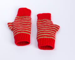 Fingerless Striped Woollen Mittens or Gloves / Red