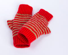 Fingerless Striped Woollen Mittens or Gloves / Red