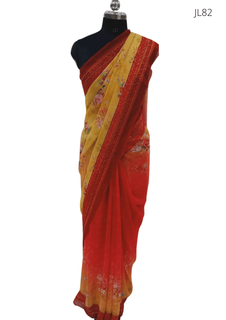 Yellow & Orange Chiffon Saree JL82