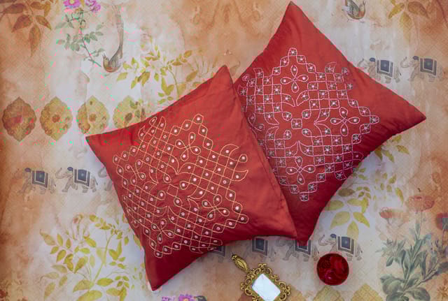 Cotton Cushion Cover | Set Of 2 | Maroon