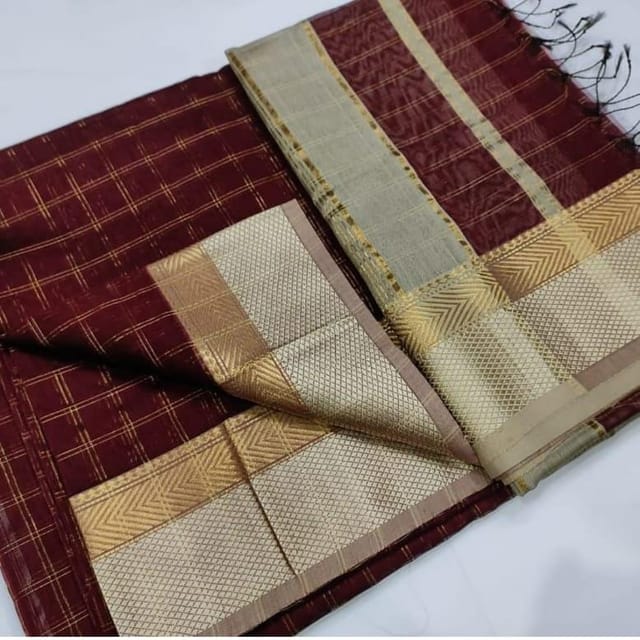 Maheshwari Saree | Maroon | Resham Zari