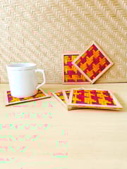 Bamboo Coaster Pink and Yellow - Set of 6