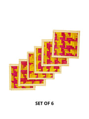 Bamboo Coaster Pink and Yellow - Set of 6