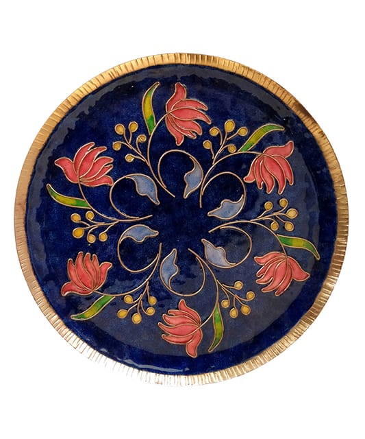 Copper Enamel Wall Plate | Blue Swirling Lotus