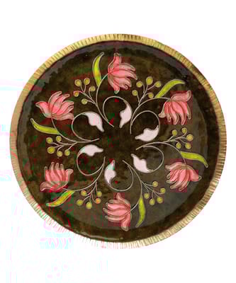 Copper Enamel Wall Plate | Brown Swirling Lotus