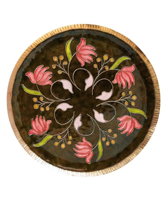 Copper Enamel Wall Plate | Brown Swirling Lotus