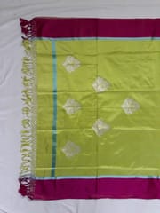 Handloom Satin Border Kadwa With Reshmi Silver Zari Buta Parrot color Duptta. Silk/Silk -DUP-014