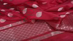 Handloom Banarasi All Over Booti With Reshmi Silver Zari Duptta Maroon color.Silk / Cotton-DUP-017A.
