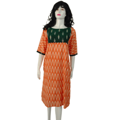 Orange And Green Ikkat Kurta VMM 33