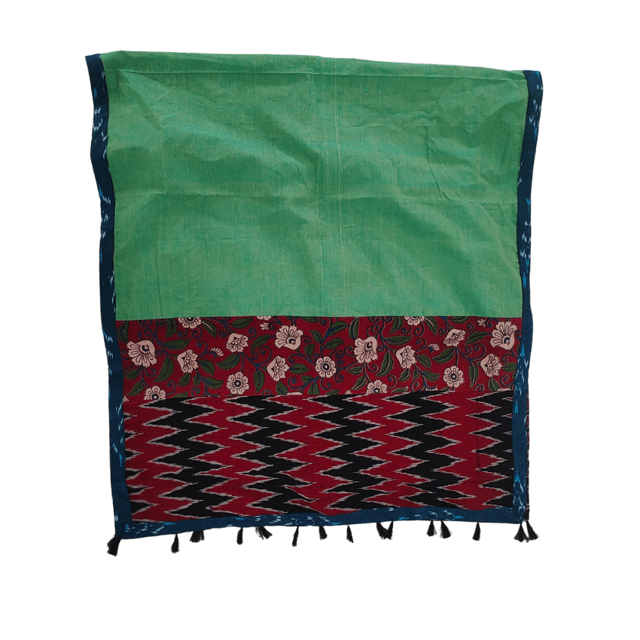 Green And Red Dupatta - Kalamkari And Ikkat VMM 36