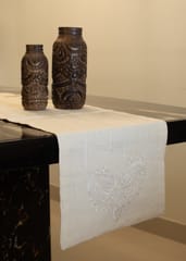 Samuday Crafts White Table Runner With Chikankari Embroidery