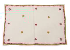 Rectangular Table Placemat  (Creamy White with Pink Embroidery Color, Linen)
