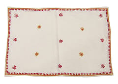 Rectangular Table Placemat  (Creamy White with Pink Embroidery Color, Linen)