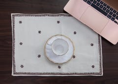 Rectangular Table Placemat  (Off White With Brown Embroidery Linen)