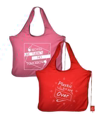 Reusable Snd Foldable Grocery  Shopping Bag (Red/Pink) Pack Of 2