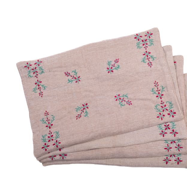 Set of 4 Table Placemat  With  Multicolour Chikankari Embroidery