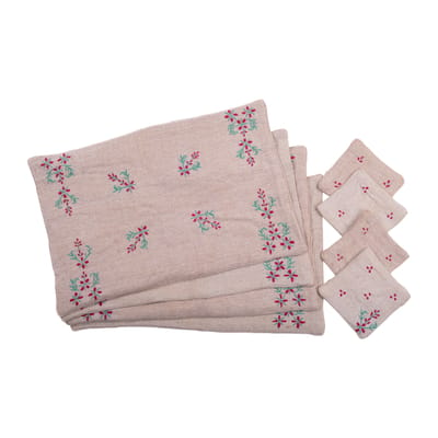 Set of 4 Table Placemat And Set Of Coasters With Chikankari Embroidery