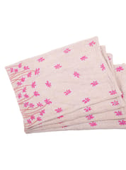 Set Of 4 Table Placemat And Set Of Coasters With Pink Color Chikankari Embroidery