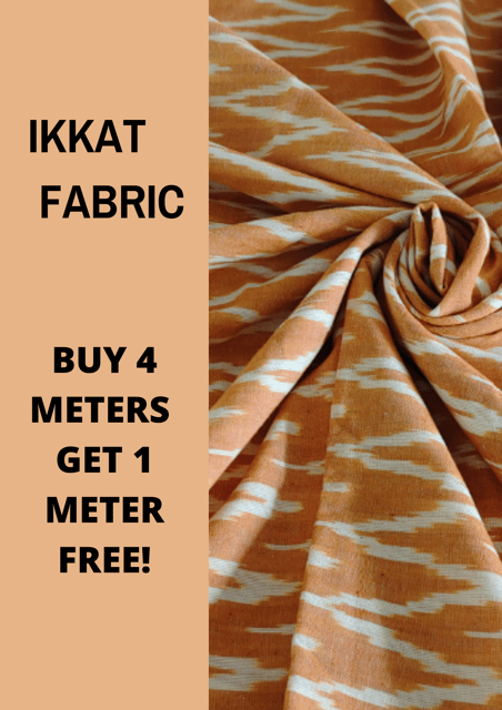 Mustard And White Ikkat Fabric-1
