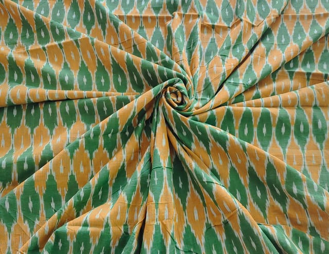Mustard And Green Ikkat Fabric
