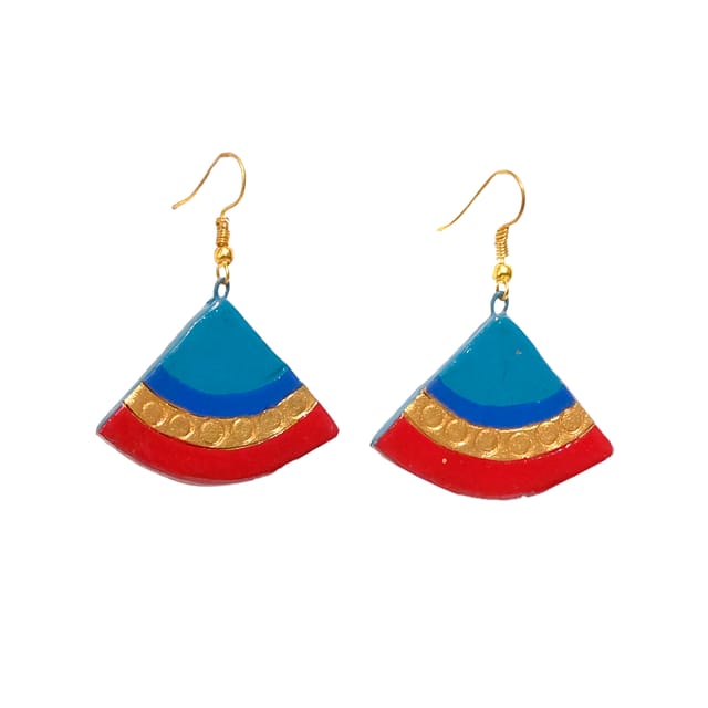 Blue-Red Terracotta Earrings ( Geometric Collection)