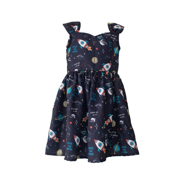 Black Space Print Sleeveless Dress