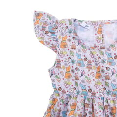 Girl's Grey Jungle Print Cap Sleeves Flounce Dress
