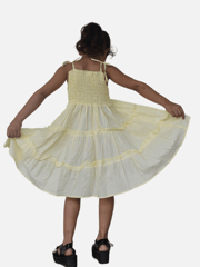 Light Yellow Solid Smocked Shoulder Tie Up Dress