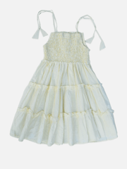 Light Yellow Solid Smocked Shoulder Tie Up Dress