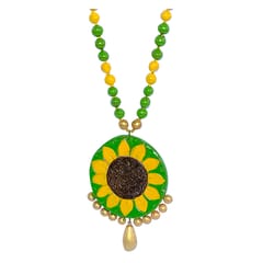 SUNFLOWER PAINTED LONG NECKLACE SET
