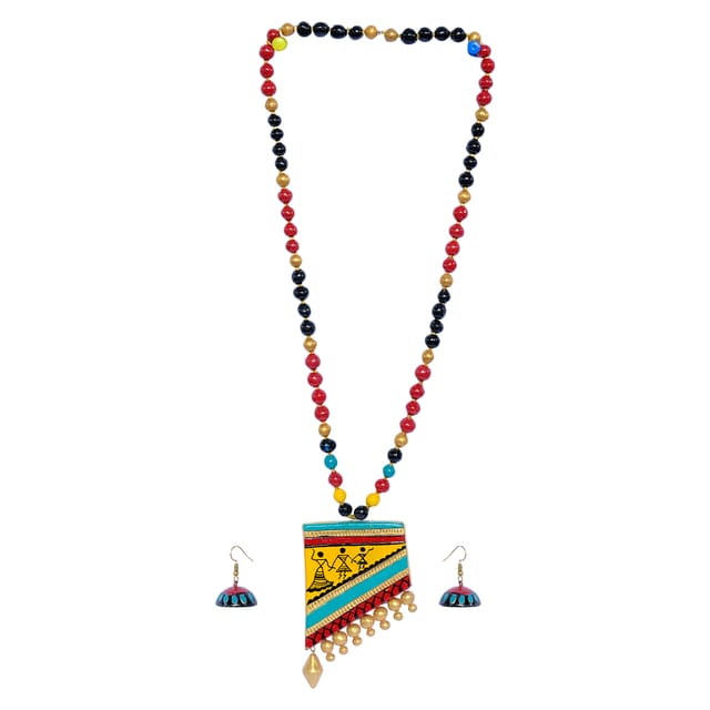 MULTI COLOURED WORLI DESIGN NECKLACE WITH JHUMKA