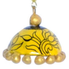 YELLOW WOMEN TERRACOTA NECKLACE SET WITH FLORAL JHUMKA