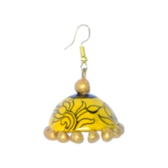 YELLOW WOMEN TERRACOTA NECKLACE SET WITH FLORAL JHUMKA