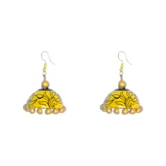 YELLOW WOMEN TERRACOTA NECKLACE SET WITH FLORAL JHUMKA