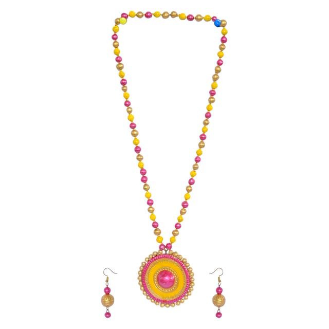 PINK AND GOLDEN RUDRAKSHA BEADS NECKLACE SET