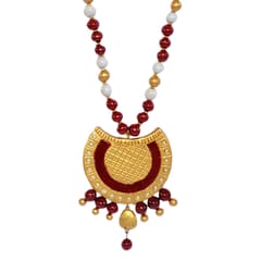 Maroon And Golden Necklace Set With Jhumka