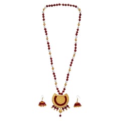 Maroon And Golden Necklace Set With Jhumka