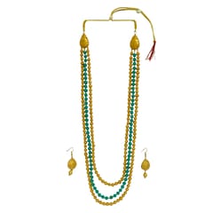 3 layered beads golden and sea green necklace set