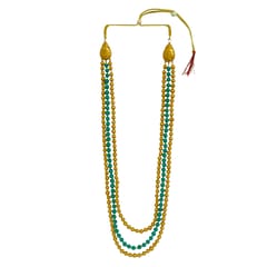 3 layered beads golden and sea green necklace set
