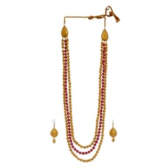 Red And Golden Three Layered Beads Necklace Set