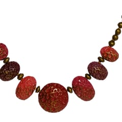 RED AND MAROON STONE TEXTURED CHOKER SET